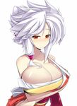  bare_shoulders big_hair breast_hold breasts brown_eyes cleavage crossed_arms huge_breasts kamiizumi_nobutsuna katami_shinta looking_at_viewer sengoku_hime simple_background solo white_background 