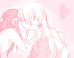  age_difference bad_id bad_pixiv_id blush cheek_kiss couple heart hikari_(pokemon) holding_head ikarin kiss long_hair monochrome multiple_girls pink pokemon pokemon_(game) profile shirona_(pokemon) sketch upper_body yuri 