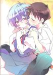  1girl ayanami_rei blue_eyes blue_hair couple doujinshi hetero highres ikari_shinji kasuga_souichi neon_genesis_evangelion rebuild_of_evangelion red_eyes scan short_hair 