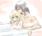  bathing black_hair blonde_hair christa_renz freckles hair_down kagosumi multiple_girls nude shingeki_no_kyojin ymir_(shingeki_no_kyojin) yuri 