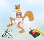  bra brown_fur diaper disembodied_hand duo eyes_closed female fur liljdude mammal open_mouth rodent sandy_cheeks signature simple_background spongebob_sqaurepants spongebob_squarepants squirrel tickling underwear 