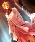  1boy blonde_hair blue_eyes coat earrings final_fantasy final_fantasy_vii fingerless_gloves gloves jewelry male male_focus persia_(blue-sky) rufus_shinra short_hair solo weapon 