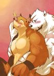  bear biceps big_muscles bigger_version_at_the_source canine duo eyes_closed fur gay kokuhane male mammal muscles nude paws pecs plain_background polar_bear scar sex solo wolf wuffle 