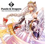  brooch dress earrings gauntlets highres jewelry k.c light_valkyrie_(p&amp;d) puzzle_&amp;_dragons red_eyes shield silver_hair solo sword valkyrie_(p&amp;d) weapon 