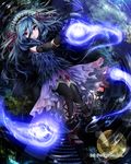  blue_hair elbow_gloves garter_straps gloves long_hair red_eyes solo thighhighs unmei_no_clan_battle yana_(nekoarashi) 