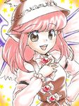  :d alternate_hair_length alternate_hairstyle animal_ears arm_garter bad_id bad_pixiv_id brown_eyes faux_traditional_media hand_on_own_chest hat long_sleeves mystia_lorelei open_mouth pink_hair short_hair smile solo star touhou wings yamami-hosyo 