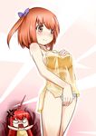  ahoge aura breast_envy breasts brown_eyes brown_hair chibi covered_navel dark_aura dress eien_no_sai_tori embarrassed hand_on_own_chest hataraku_maou-sama! large_breasts multiple_girls panties red_hair sasaki_chiho see-through underwear yusa_emi 