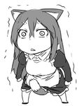  animal_ears apron between_legs character_request chibi copyright_request greyscale long_hair maid monochrome phallic_symbol sexually_suggestive shocked_eyes solo tail tail_between_legs trembling tsukudani_(coke-buta) 