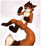  ambiguous_gender anthro aurabeedit bed black_nose butt canine colored cub cute female fluffy fluffy_tail fox fur hair looking_at_viewer lying male mammal nude on_back safe smile solo straight young zahndy 