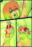  big_breasts breasts butt comic english_text female goo goo_girl green_eyes human male mammal modeseven navel neck_bulge nipples nitrotitan not_furry open_mouth pussy saliva slime soft_vore swallowed_whole text throat_bulge tongue tongue_out transformation vorarephilia vore 