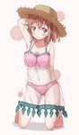  bikini bikini_under_clothes brown_eyes brown_hair cameltoe hachikuji hat hataraku_maou-sama! sasaki_chiho short_hair solo straw_hat swimsuit swimsuit_under_clothes transparent 