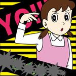  black_eyes brown_hair doraemon dress lowres minamoto_shizuka pink_dress 