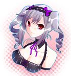  blush breasts cleavage dress drill_hair grey_hair idolmaster idolmaster_cinderella_girls kanzaki_ranko large_breasts long_hair red_eyes smile solo twin_drills twintails yakou_(innocent_chapel) 