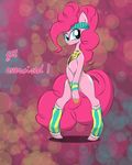  anthro anthrofied blue_eyes clothed clothing cutie_mark english_text equine female friendship_is_magic fur hair headband horse leg_warmer legwear looking_at_viewer mammal my_little_pony pink_fur pink_hair pinkie_pie_(mlp) pony skimpy smile solo text v-d-k 