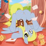  derpy_hooves_(mlp) equine female feral food friendship_is_magic horse ipan letter mammal muffin my_little_pony paper pegasus pony pussy saddle_bag solo upside_down wings 