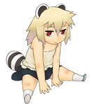  animal_ears araiguma-san blonde_hair chibi flat_chest jitome original raccoon_ears raccoon_tail red_eyes short_hair sitting skirt solo tail tank_top tsukudani_(coke-buta) younger 