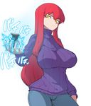  bad_id bad_pixiv_id bdsm biriri-ane_(space_jin) breasts contrapposto denim electricity femdom highres huge_breasts impossible_clothes impossible_sweater jeans jitome long_hair original outstretched_hand pants red_hair ribbed_sweater sidelocks slit_pupils solo space_jin standing sweater testicles torture turtleneck yellow_eyes 
