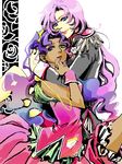  blue_eyes crown dark_skin dress epaulettes green_eyes himemiya_anthy hug long_hair looking_at_viewer multiple_girls pink_hair purple_hair shoujo_kakumei_utena smile tegaki tenjou_utena 