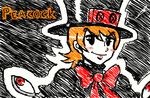  blush_stickers borockman bow capelet error extra_eyes hat mechanical_arms orange_hair peacock_(skullgirls) red_eyes short_hair skullgirls smile solo top_hat 