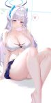  1girl absurdres blue_archive blush breasts grey_hair halo highres large_breasts long_hair looking_at_viewer mechanical_halo noa_(blue_archive) purple_eyes solo usagi_poi 