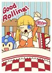  bed blonde_hair blue_eyes inou_shin long_hair ribbon rockman rockman_(classic) roll solo waking_up 