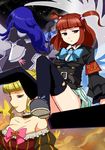  armband artist_request back beatrice blonde_hair blue_eyes blue_hair bug butterfly cat_tail choker dress frederica_bernkastel frills hair_bobbles hair_ornament insect jacket long_hair multiple_girls night red_hair ribbon tail thighhighs town twintails umineko_no_naku_koro_ni ushiromiya_ange zettai_ryouiki 