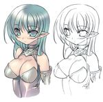 aqua_eyes aqua_hair bad_id bad_pixiv_id blade_(galaxist) blush breasts cleavage copyright_request elbow_gloves gloves large_breasts long_hair pointy_ears 