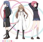  aisaka_taiga bokken coat kantoku kawashima_ami kushieda_minori multiple_girls oohashi_high_school_uniform school_uniform sword thighhighs toradora! weapon wooden_sword 