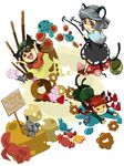  amaosu animal_ears bad_id bad_pixiv_id basket braid brown_hair cat_ears cat_tail chen chibi earrings grey_hair hat jewelry kaenbyou_rin mouse mouse_ears mouse_tail multiple_girls nazrin red_eyes short_hair tail touhou twin_braids 