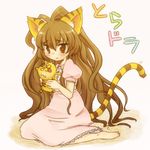  aisaka_taiga animal_ears artist_request barefoot bed brown_eyes brown_hair lingerie long_hair nightgown palmtop_tiger solo tail tiger tiger_ears tiger_tail toradora! underwear 