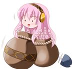  artist_request blush clenched_hand headphones jar megurine_luka motion_lines no_humans open_mouth pink_hair shiny shiny_hair smile solid_circle_eyes takoluka tentacle_hair vocaloid x_x 