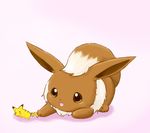  bad_pixiv_id eevee gen_1_pokemon no_humans open_mouth pikachu playing pokemon pokemon_(creature) shadow shioppbum simple_background smile solo tail toy white_background 