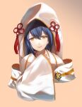  1girl blue_hair bride brown_eyes fire_emblem fire_emblem_fates fire_emblem_heroes highres hood hood_up hooded_kimono japanese_clothes jurge kimono looking_at_viewer oboro_(bridal)_(fire_emblem) oboro_(fire_emblem) official_alternate_costume 