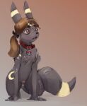 2023 absurd_res accessory anthro arm_support biped black_body black_bow black_ears black_eyebrows black_fur black_nose black_tail bow_ribbon breasts brown_hair collar collar_only collar_tag eeveelution eyebrows eyewear female female_anthro fur generation_2_pokemon genitals glasses gradient_background hair hair_accessory hair_bow hair_ribbon hi_res humanoid_genitalia humanoid_pussy kneeling long_hair mabibabi markings multicolored_ears nintendo nipples nude nude_anthro nude_female open_mouth pink_nipples pokeball pokemon pokemon_(species) pokemorph ponytail pussy red_collar red_eyewear red_glasses ribbons ring_(marking) simple_background small_breasts snout solo standard_pokeball tail teeth two_tone_ears two_tone_tail umbreon yellow_ears yellow_markings yellow_tail
