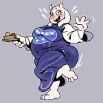 2024 3_toes anthro belly blush boss_monster_(undertale) bovid breasts caprine delta_rune_(emblem) feet female fur goat grey_background happy heart_eyes heart_symbol mammal mature_anthro mature_female navel open_mouth open_smile overweight overweight_anthro overweight_female pie_(food) pierump plate simple_background smile solo symbol toes toriel undertale undertale_(series) white_body white_fur