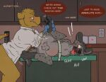  abdominal_bulge anal anal_fisting animal_genitalia anthro balls bdsm bondage bottomless bound clothed clothing cuff_(restraint) doctor doctor's_office english_text examination fisting furniture genitals hi_res hyena leaking leather leather_cuffs lying male male/male mammal medical_examination medical_gloves medical_restraints on_side on_table patient penetration penis penis_tip restraining_table restraints rotten_robbie sheath spread_legs spreading strapped_to_a_table table text tongue tongue_out truly_(drink) unprofessional_behavior waist_cuff 