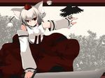  animal_ears bird bird_on_hand detached_sleeves hat highres inubashiri_momiji meneru red_eyes short_hair solo tokin_hat touhou white_hair wolf_ears 