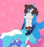 all_fours anal anal_penetration anthro bluefolf_(fursona) blush canid canine dominant dominant_female duo female female/female fox hi_res holding_both_legs holding_both_thighs lunarcey male male/female male_penetrated mammal object_in_ass pegging penetration samantha_the_vixen sex sex_toy sex_toy_in_ass sex_toy_insertion sex_toy_penetration smile smirk strapon submissive submissive_female toying_partner