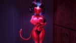  3d_(artwork) anthro barbie_(helluva_boss) bathing big_breasts big_butt birthmark breasts butt claws demon detailed_background digital_media_(artwork) eyes_closed female helluva_boss hi_res horn imp markings nude open_mouth open_smile red_body shower showering smile solo sonicthebitch tail thick_thighs water 