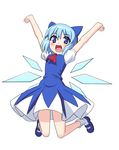  :d \o/ arms_up blue_eyes blue_hair cirno h-new jumping looking_at_viewer open_mouth outstretched_arms short_hair smile solo touhou 