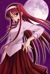  blue_eyes full_moon hairband inui_sekihiko long_hair melty_blood moon red_hair skirt solo toono_akiha tsukihime vermillion_akiha white_hairband 