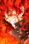  fire glasses grin mushroom oso-teki_kinoko_gijinka_zukan oso_(toolate) personification podostroma_cornu-damae red_hair smile solo tattoo 