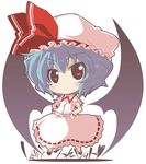  bat_wings blue_hair chibi hands_on_hips hat red_eyes remilia_scarlet rikumaru short_hair solo touhou wings wrist_cuffs 