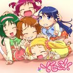  akimoto_komachi child fang hairband hairu happy kasugano_urara_(yes!_precure_5) lowres minazuki_karen multiple_girls natsuki_rin precure v yes!_precure_5 younger yumehara_nozomi 