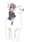  alpaca bad_id bad_pixiv_id brown_eyes bunny_headphones cardigan headphones kita_high_school_uniform llama nagato_yuki prinz_luzifer riding school_uniform serafuku short_hair silver_hair solo suzumiya_haruhi-chan_no_yuuutsu suzumiya_haruhi_no_yuuutsu 