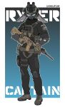 anthro ar-15 armor better_version_at_source black_body black_fur blue_eyes chest_rig clothing endjfcar fur gloves gun handwear headgear helmet hi_res holding_gun holding_object holding_ranged_weapon holding_weapon lagomorph leporid male mammal rabbit ranged_weapon simple_background solo weapon