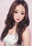  1girl breasts brown_eyes brown_hair highres lips long_hair looking_at_viewer medium_breasts real_life simple_background tank_top twice_(group) tzuyu_(twice) umigraphics upper_body 