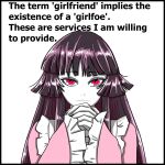  1girl antonymic_misinterpertation_(meme) black_hair closed_mouth commentary english_commentary english_text highres houraisan_kaguya long_hair looking_at_viewer luke5353 meme mole mole_under_eye own_hands_together red_eyes simple_background solo touhou upper_body white_background 