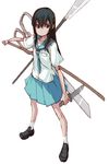  black_eyes black_hair katana knife long_hair original oversized_object polearm school_uniform scissors serafuku skirt solo spear sword tugeneko weapon 