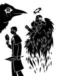 2016 5_fingers ambiguous_gender animal_humanoid avian avian_humanoid beak beak_closed biped bird bird_humanoid black_and_white bottomwear closed_beak clothed clothed_human clothed_male clothing coat digital_drawing_(artwork) digital_media_(artwork) dr._wakefield feather_tuft feathered_wings feathers feral fingers floating greying_hair group hair halo hi_res holding_feather holding_mak human humanoid johan_kaufmann loose_feather male male_human mammal mask molting monochrome mouth_closed multi_wing necktie pants shirt side_view silhouette simple_background simurg_(the_last_door) spiked_halo sunnyclockwork the_last_door topwear trio tuft white_background wings